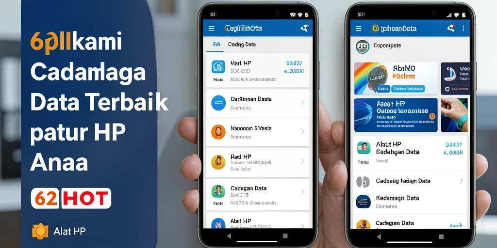 Tampilan antarmuka aplikasi 62HOT untuk Cadangan Data yang intuitif.
