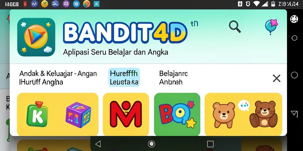 Tampilan antarmuka aplikasi BANDIT4D saat belajar huruf dan angka.