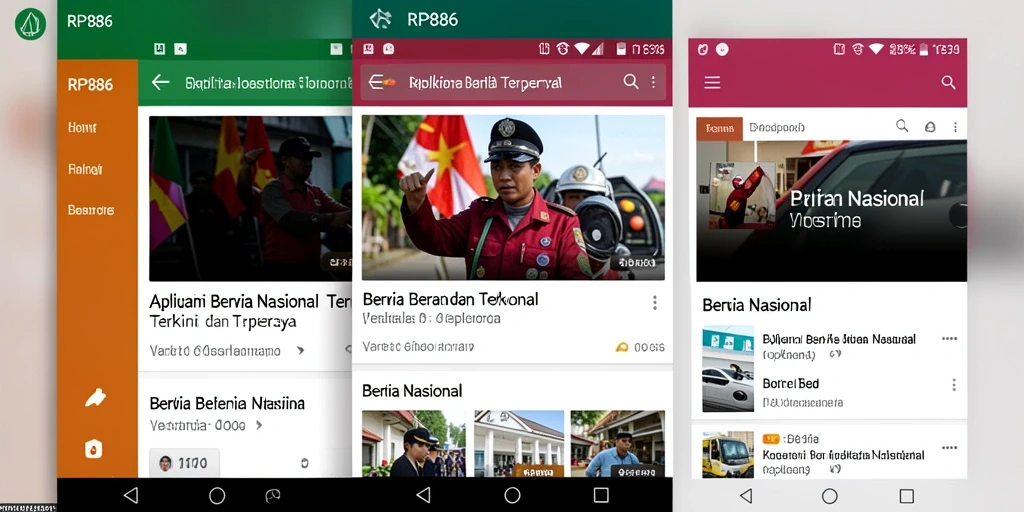 Tampilan antarmuka aplikasi RP886 untuk berita nasional yang informatif.