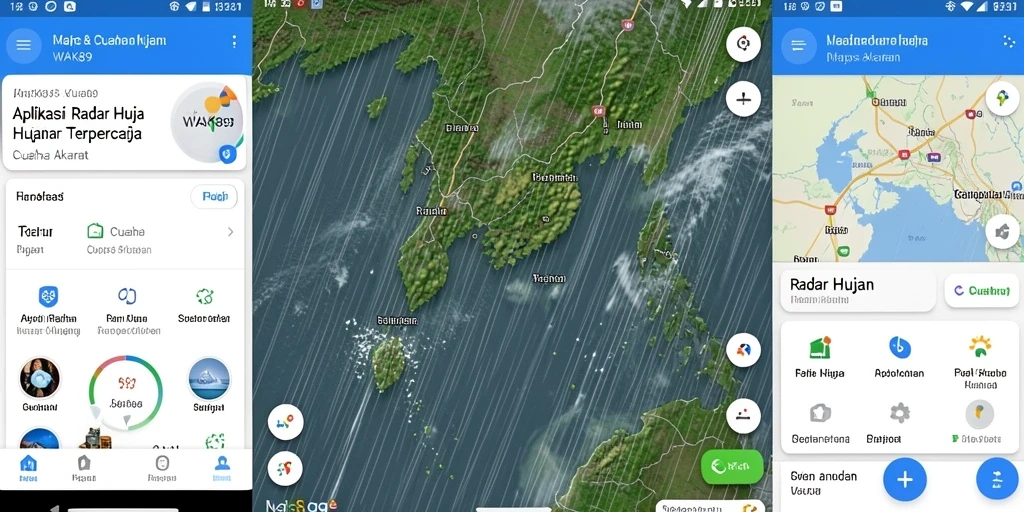 Tampilan antarmuka aplikasi WAK89 menunjukkan radar hujan yang akurat.